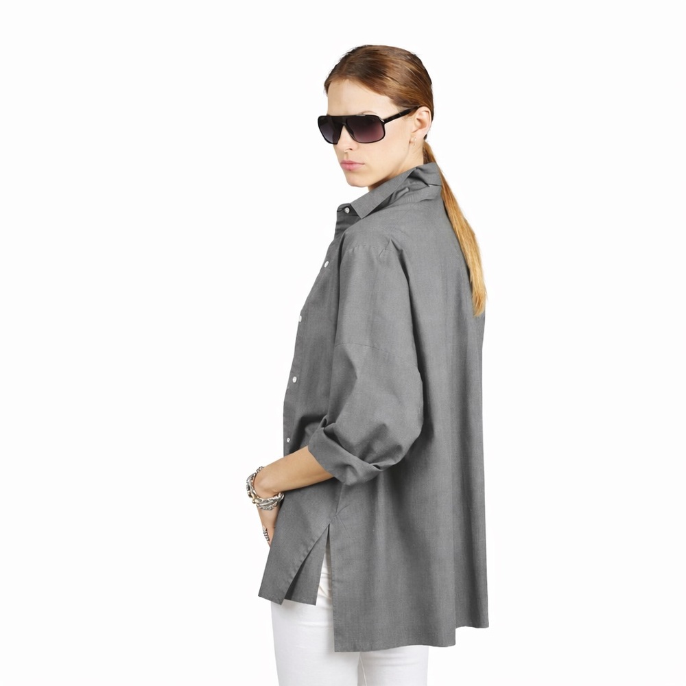P. TAYLOR OVERSIZED MINIMALIST BUTTON DOWN 3/4 SLEEVE SHIRT SIZE LARGE GRAY NWT